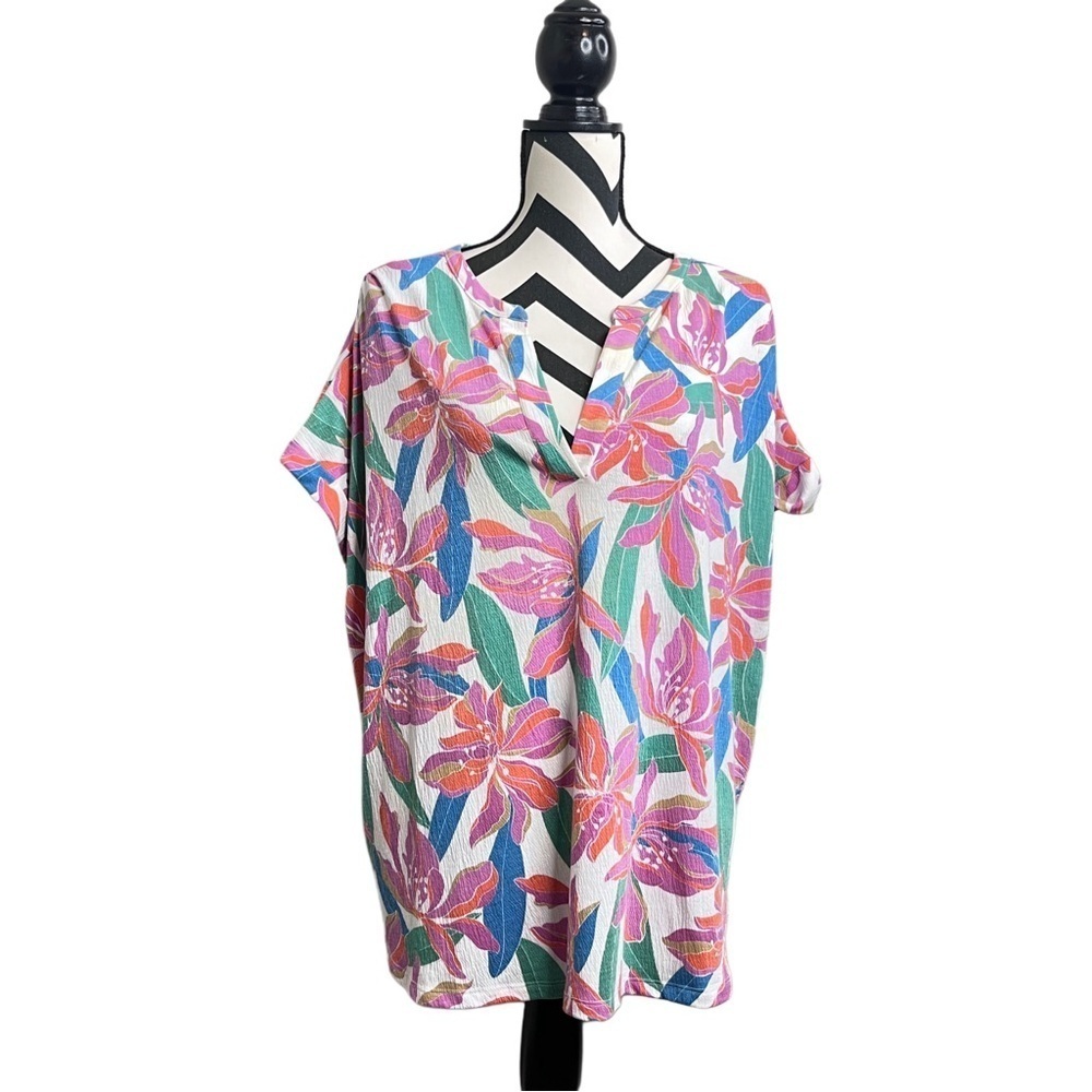 Lane Bryant Colorful Bloomcore Floral Sz 18/20 Short-Sleeve Blouse